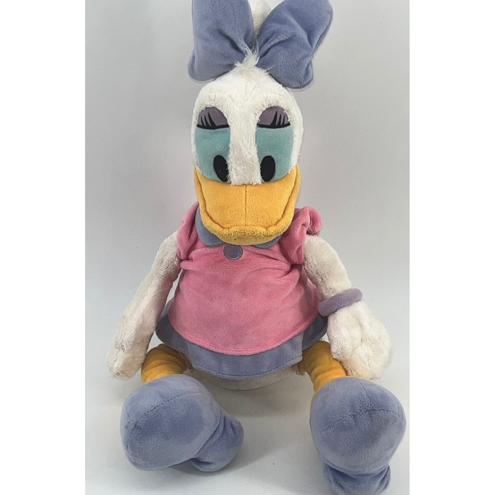 Disney Daisy Duck Plush Pastel‎ Pink Dress Lavender Bow Stuffed Animal Toy